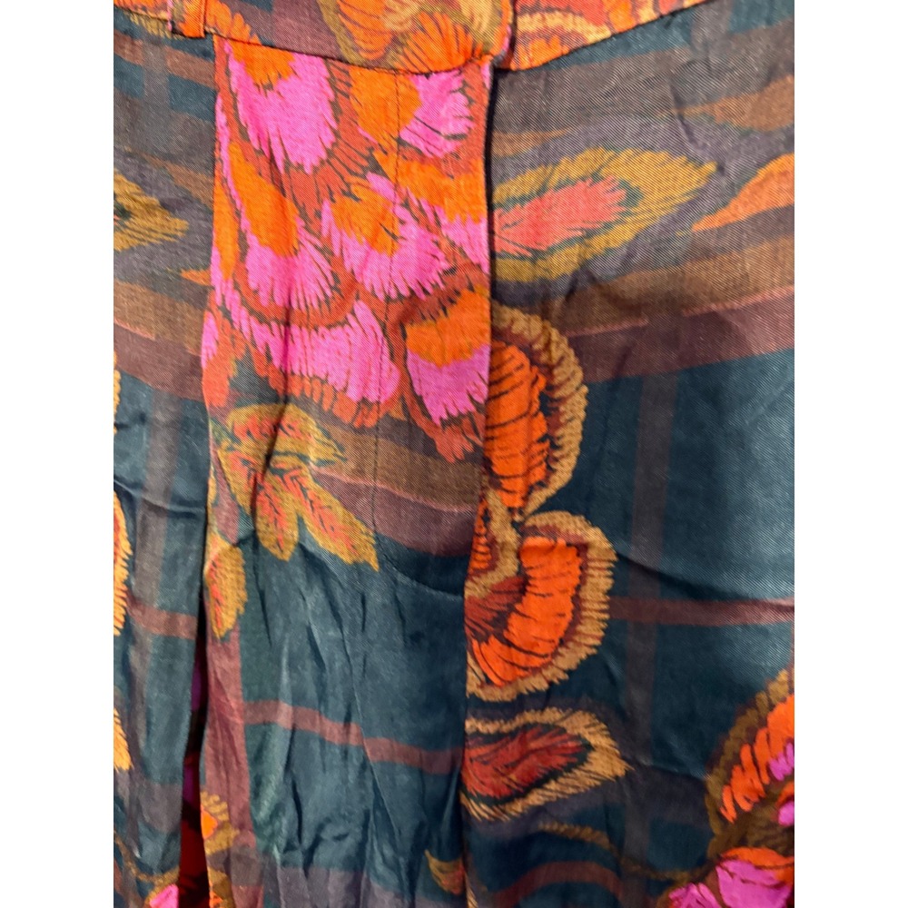 Farm Rio for Anthropologie Floral Plaid Wide Leg Pants Orange Pink XS New - Picture 6 of 7